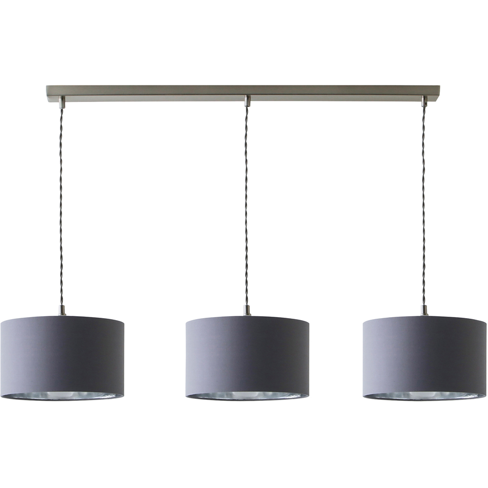 ValueLights Reni Grey and Chrome Drum Shade 3 Drop Bar Chrome Diner LED Ceiling Light Image 1