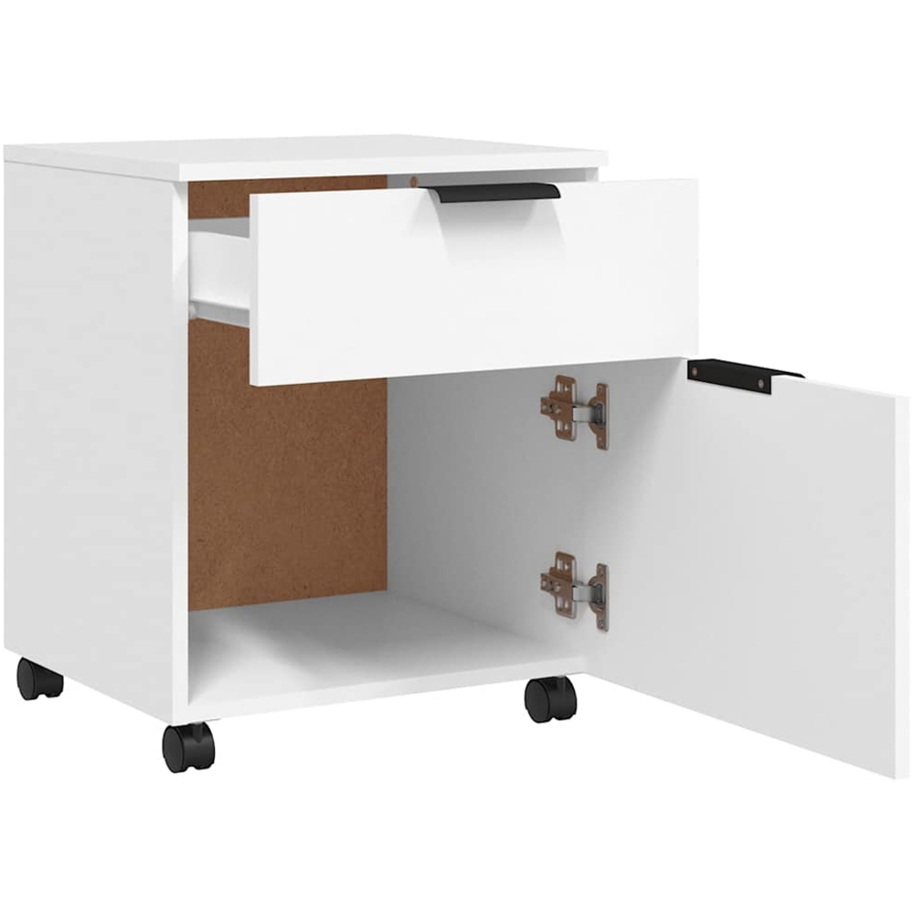 vidaXL Single Door Single Drawer White File Cabinet with Swivel Wheels Image 4