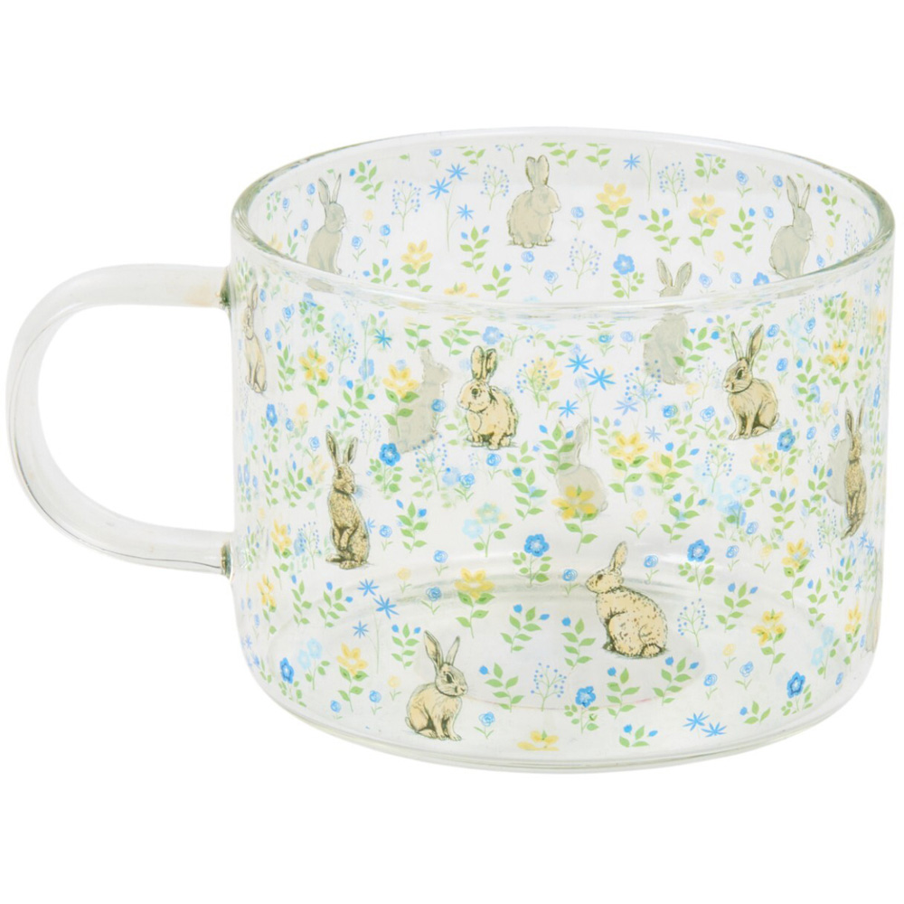Floral Bunny Glass Mug Clear Image 1