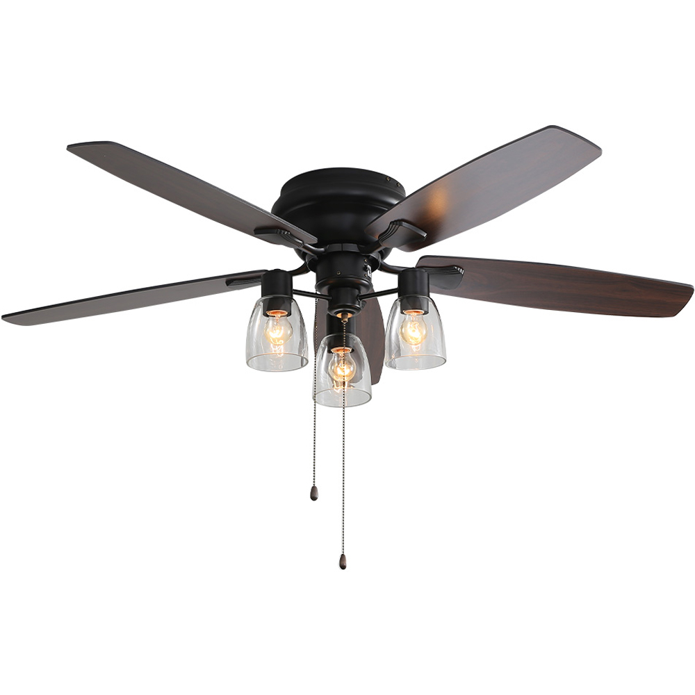 Living and Home 5 Blade Smoked Lampshade Ceiling Fan Light with Remote Control 52 inch Image 1