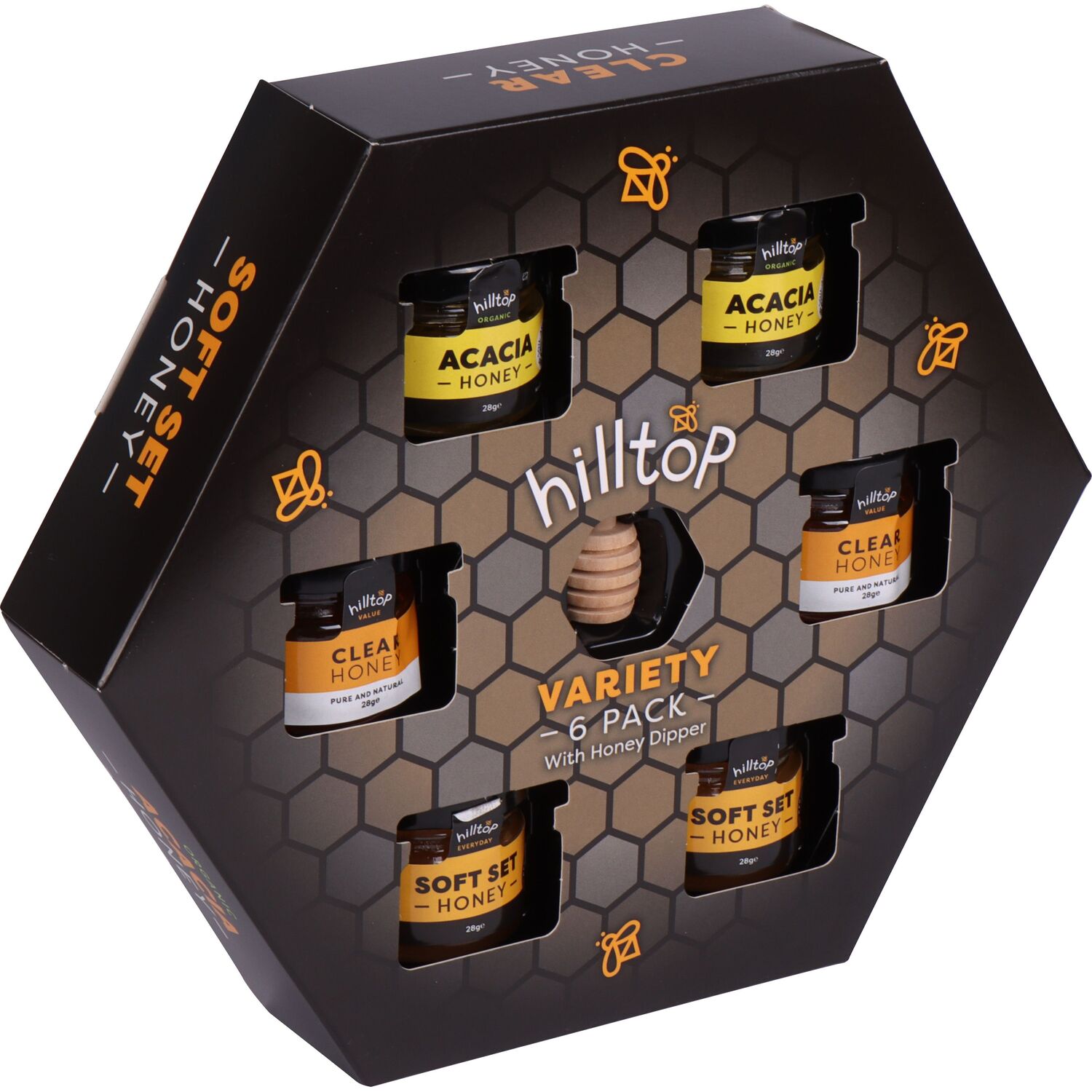 Pack of 6 Hilltop Honey with Dipper - Black Image