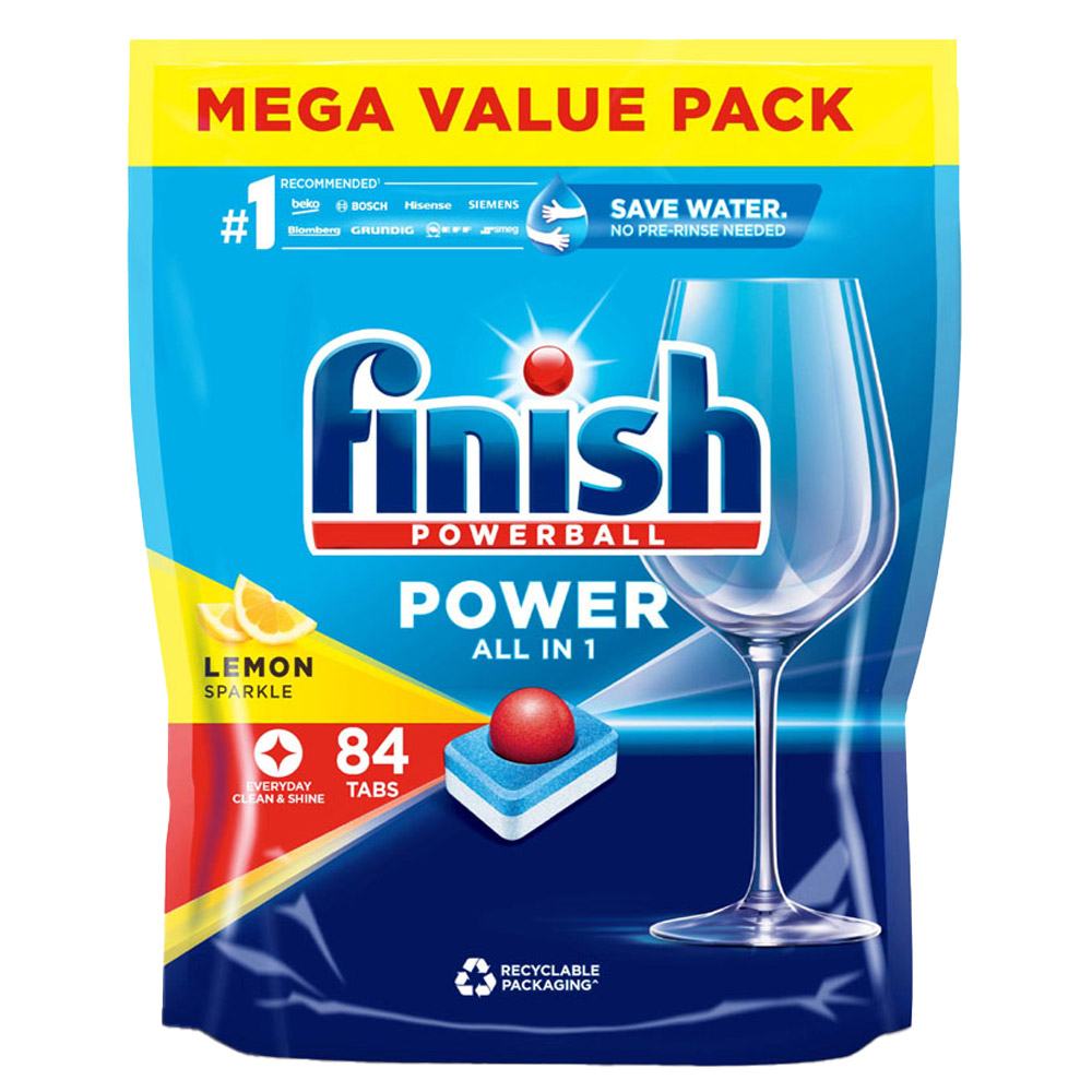 Finish Power All-in-One Lemon Dishwasher Tablets 84 Pack Image 1