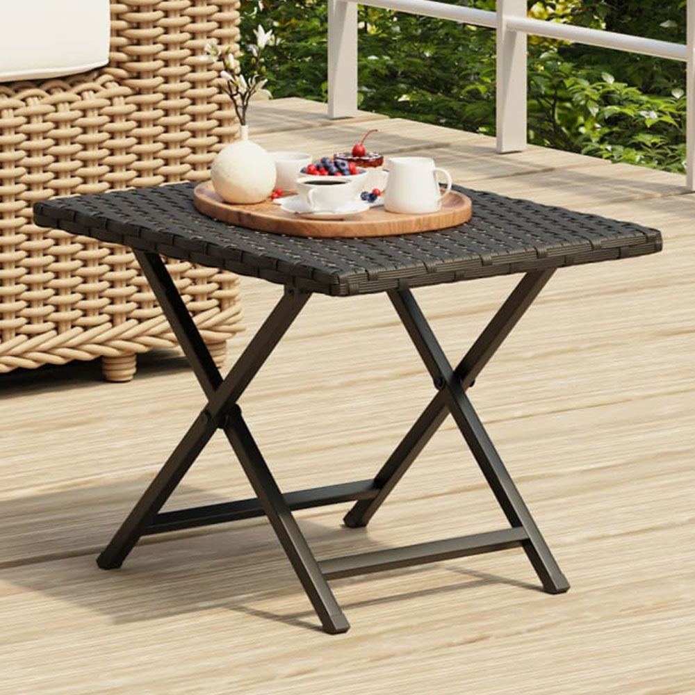 vidaXL Black Polyrattan Foldable Garden Table Image 1