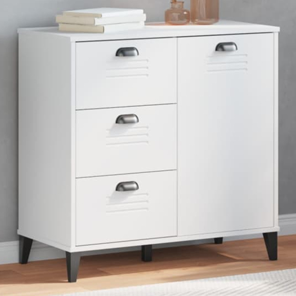 vidaXL Viken Single Door 3 Drawer White Industrial Style Sideboard Image 1