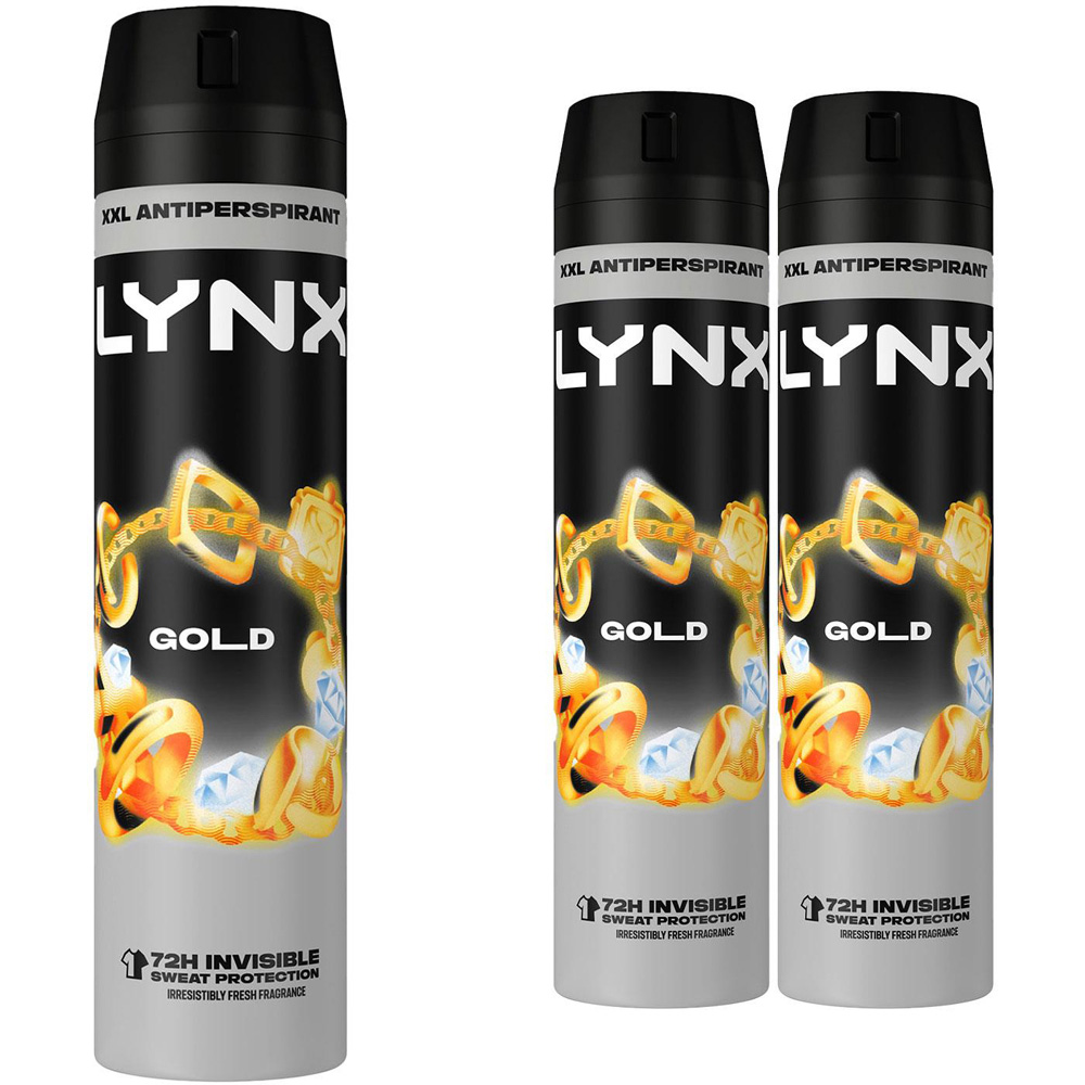 Lynx Gold 72H Protection Anti-Perspirant Anti-White Marks Deodorant Spray 250ml 3 Pack Image 1