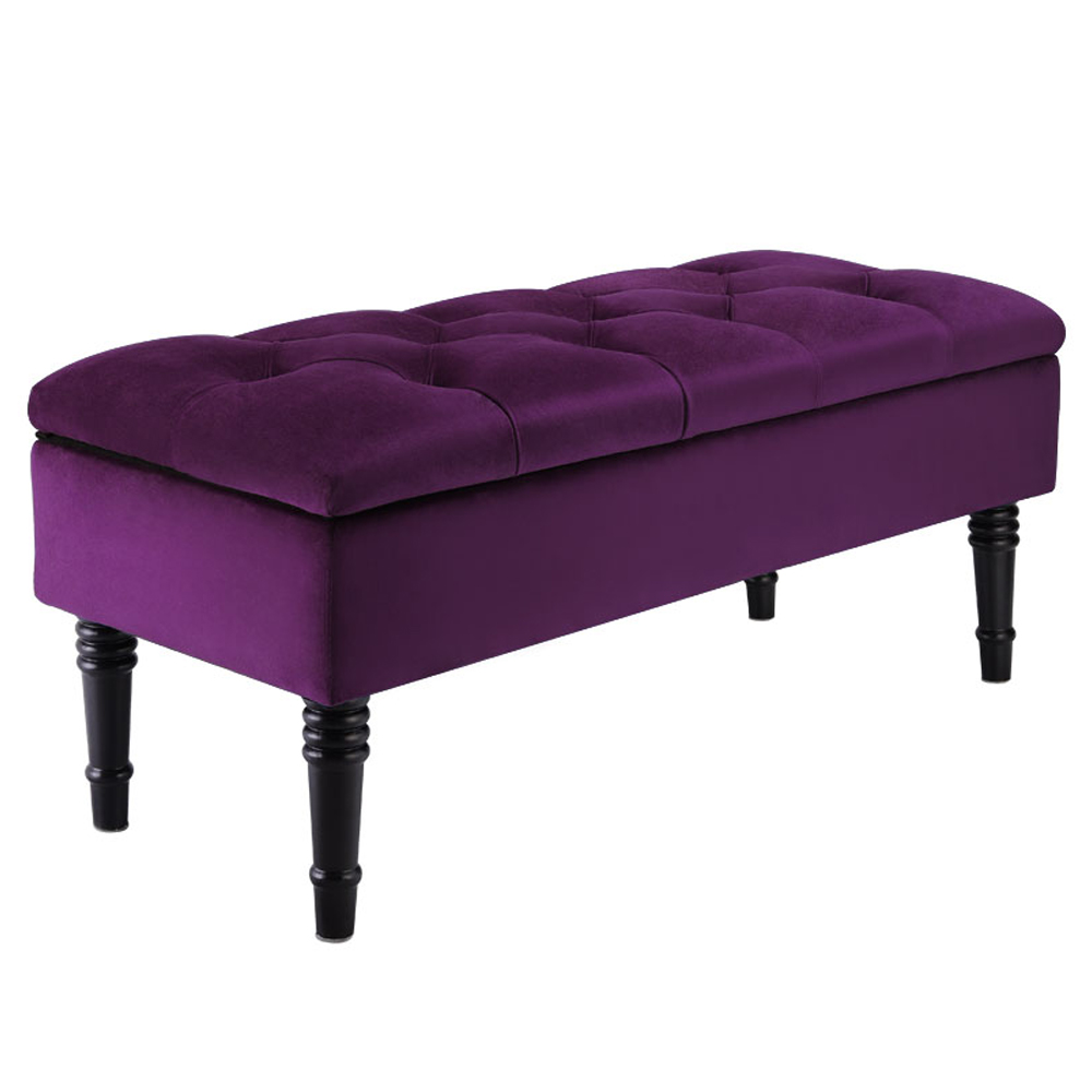 Living and Home Purple Buttoned Velvet Storage Bench Image 1