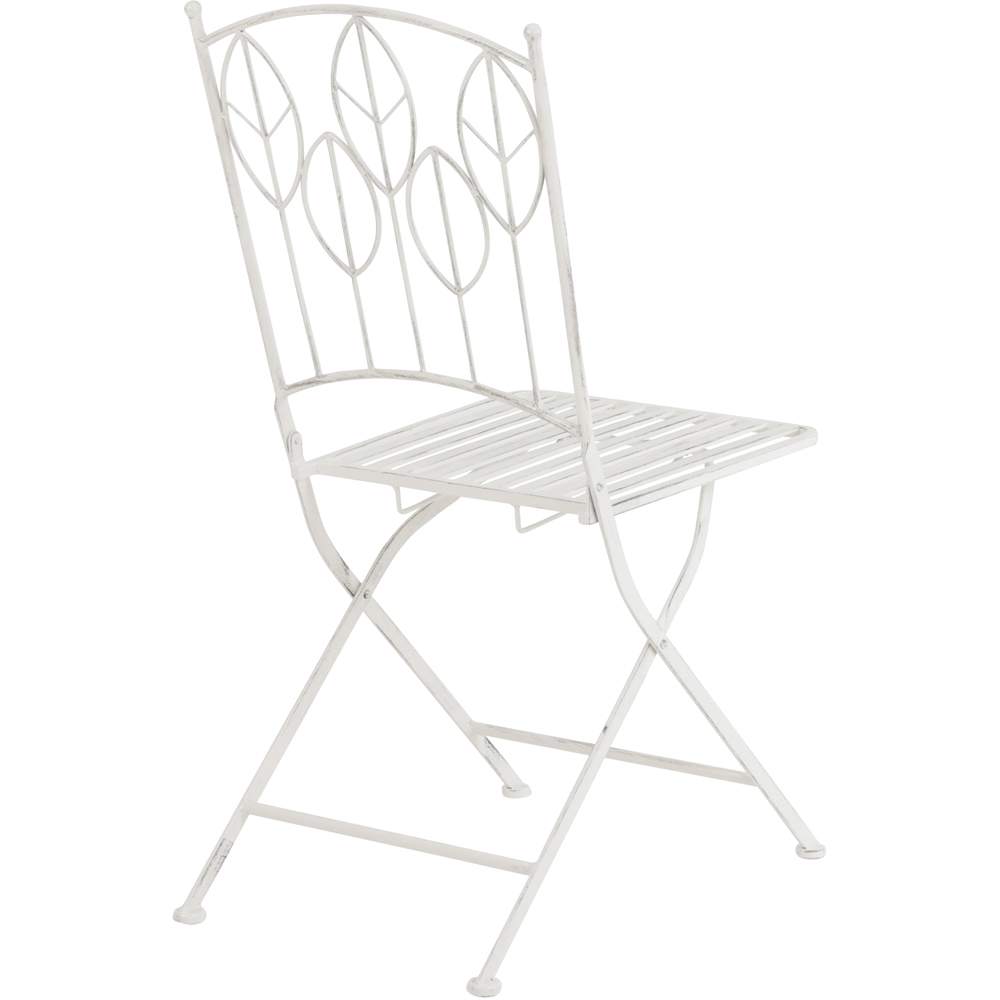 Charles Bentley 2 Seater Antique White Rustic Metal Leaf Pattern Foldable Garden Bistro Set Image 6