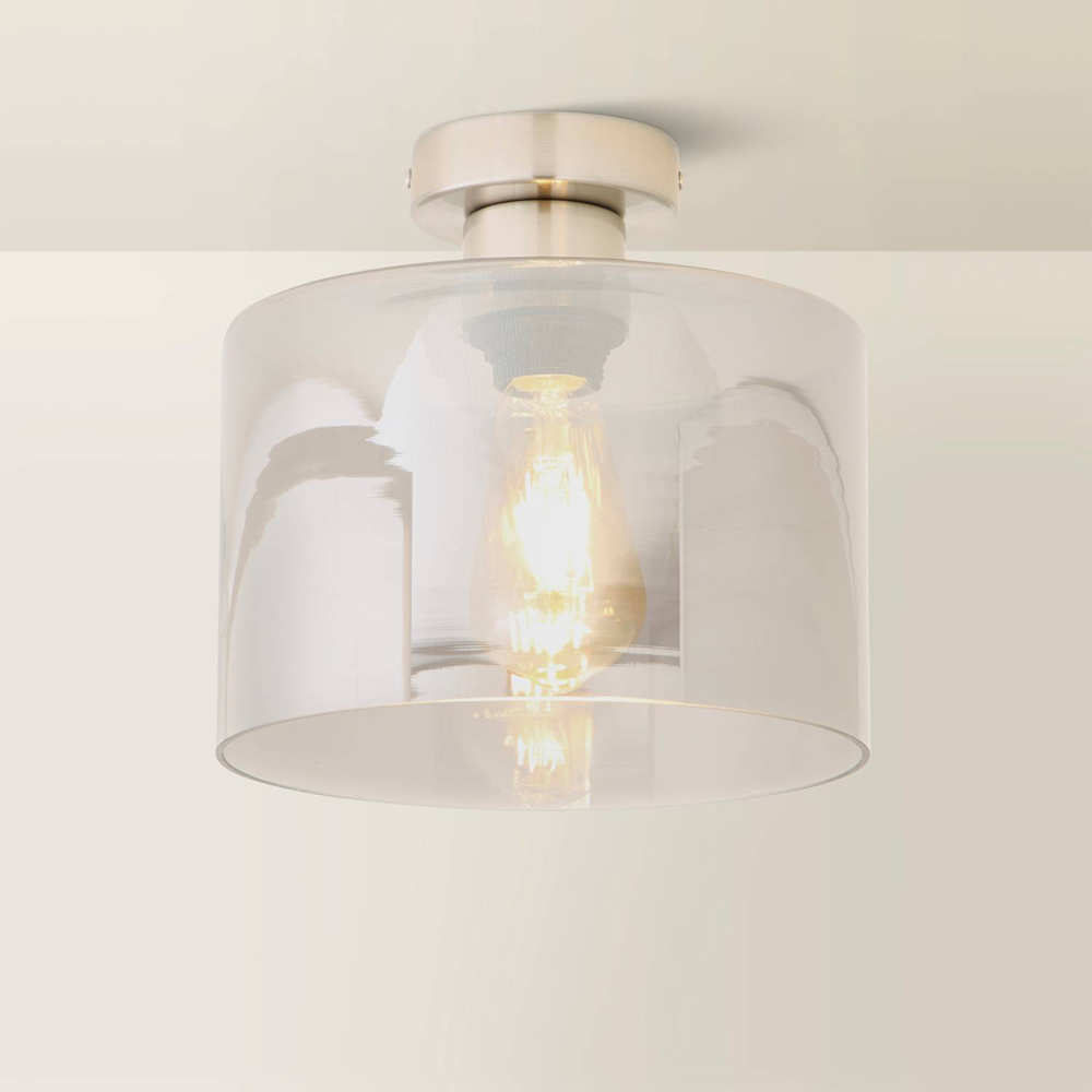 ValueLights Demi Smoked Glass Shade Brushed Chrome Flush Ceiling Light with Bulb Image 5