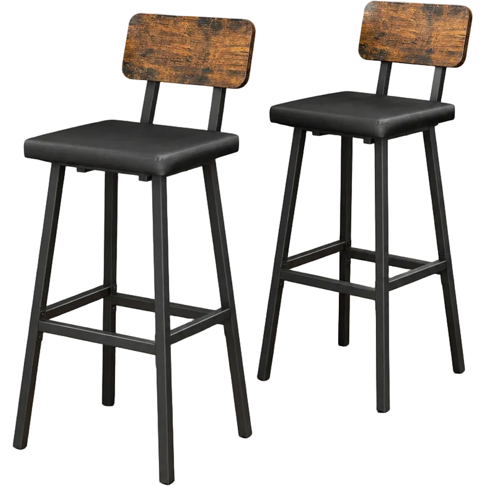 Modcraft Black and Rustic Brown PU Upholstered Industrial Bar Stool Set of 2 Image 2