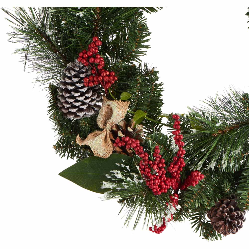 Wilko Frosted Fir and Red Berries Christmas Wreath 60cm Image 2