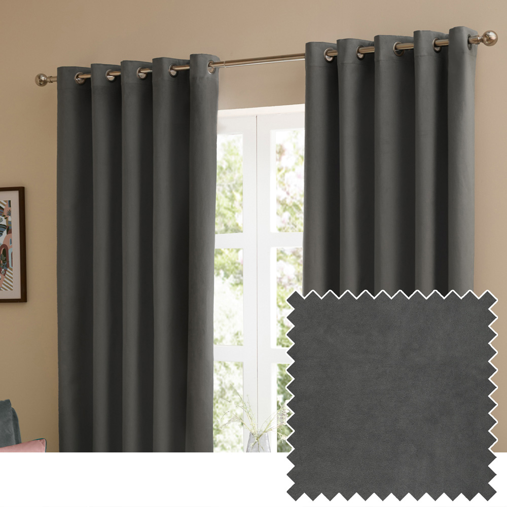 Furn The Ultimate Charcoal Velvet Fully Lined Eyelet Curtains 229 x 137cm Image 5