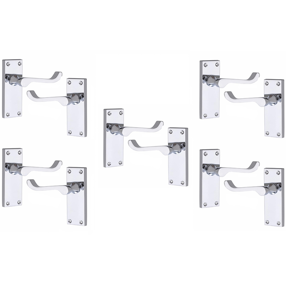 Golden Grace Victorian Scroll Lever Polished Chrome Latch Handles 5 Pack Image 1