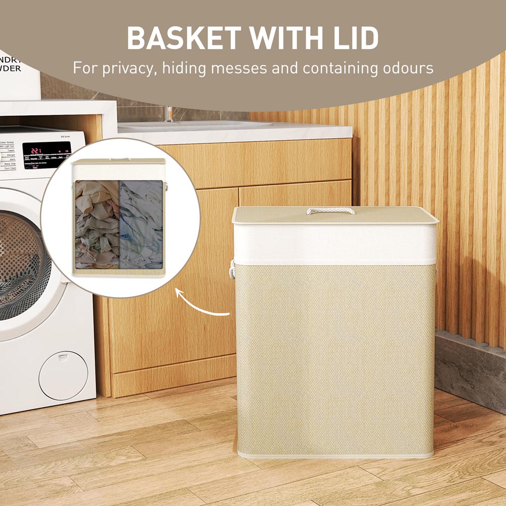 HOMCOM Cream Laundry Basket with Lid 100L Image 6