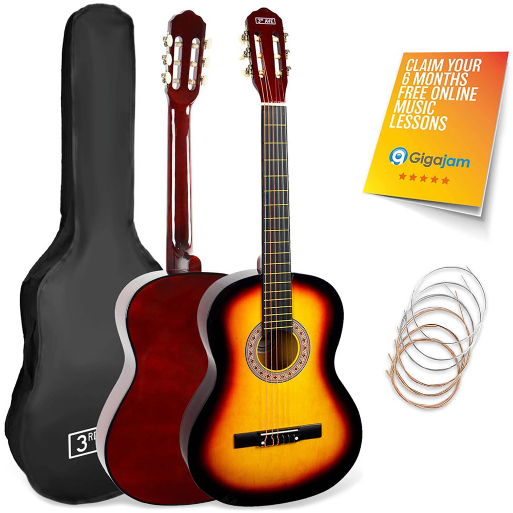 3rd Avenue Sunburst Full Size Classical Guitar Set Image 1