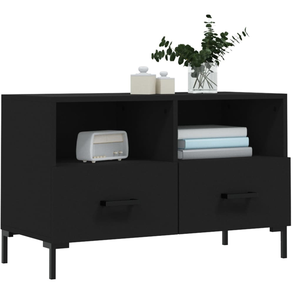 vidaXL 2 Drawer 2 Shelf Black TV Cabinet Image 3