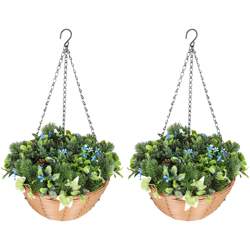 HOMCOM Artificial Flower Hanging Basket 2 Pack Image 1