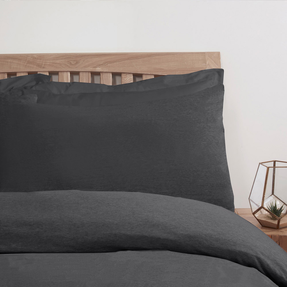 Smart Living Double Charcoal Jersey Melange Duvet Cover Set Image 3