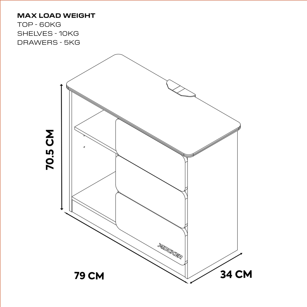 X Rocker Carbon-Tek 3 Drawer 2 Shelf Grey and Red Chest of Drawers with Neo Fibre LED Light Image 7