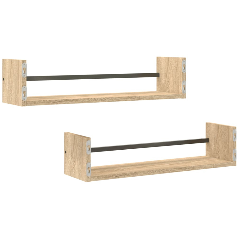 vidaXL 60 x 16 x 14cm Set of 2 Sonoma Oak Wall Shelf with Bars Image 5