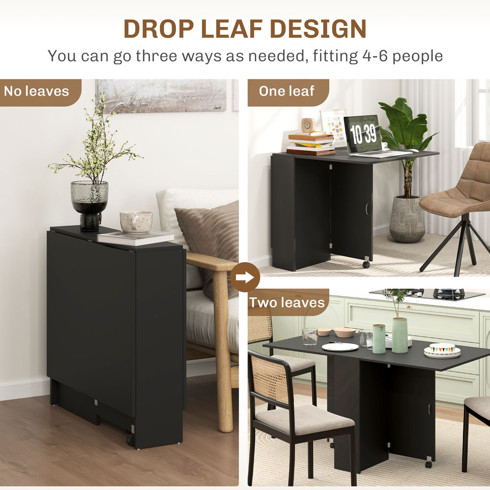 HOMCOM 6 Seater Drop Leaf Dining Table with Open Shelf Image 8