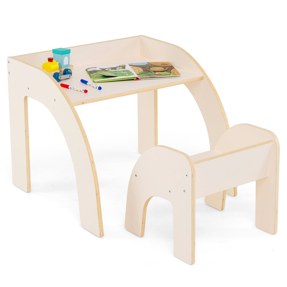 Costway White Wooded Toddler Kids Desk Set Image 4