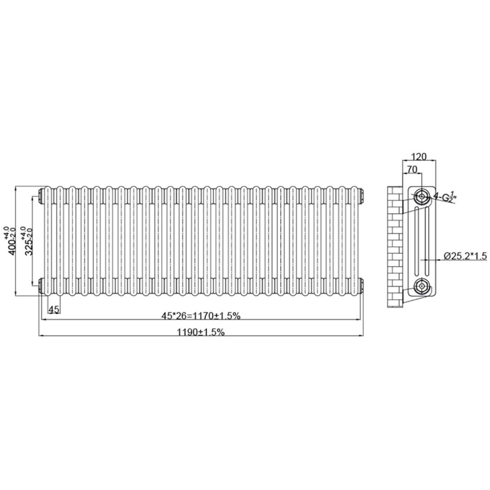 Go Bathrooms Clarence Antique Brass 3 Column 26 Section Radiator 400 x 1190mm Image 3
