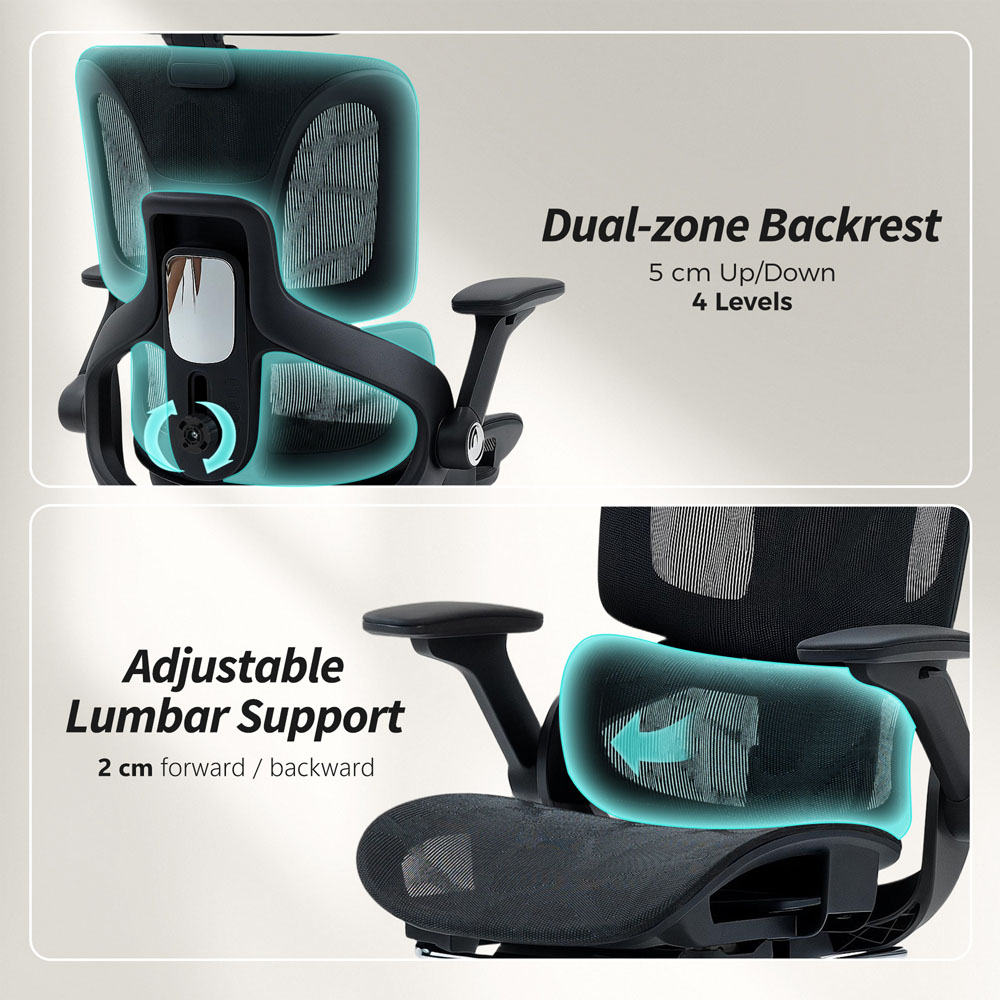 Portland Black Mesh Ergonomic Office Chair with Lumbar Support and 4D Armrests Image 3