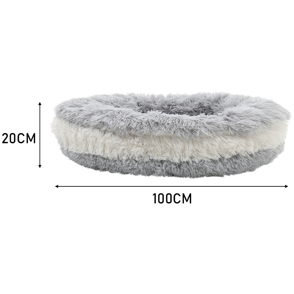 H&O Direct Light Grey and White Plush Donut Shaped Pet Bed Image 4