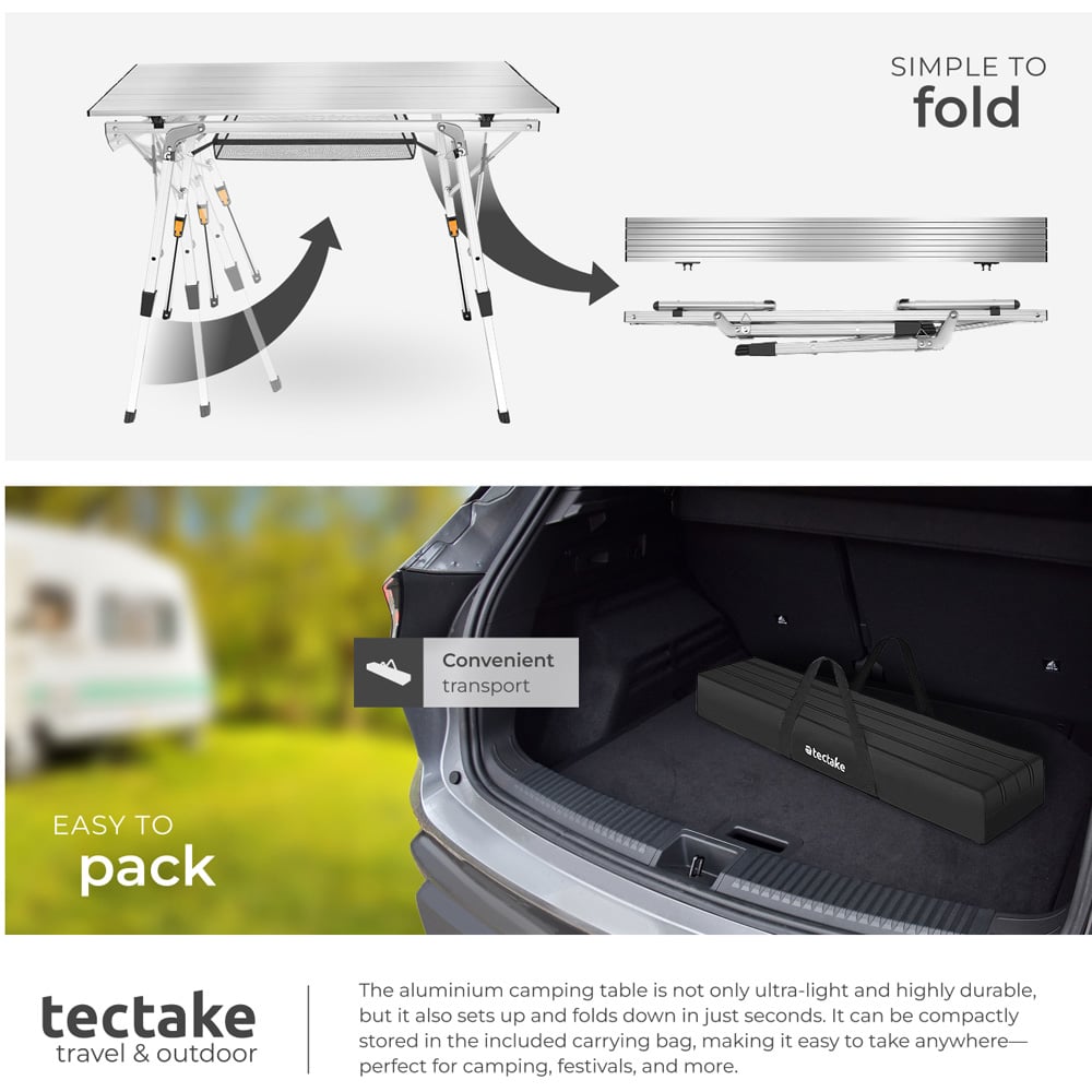 tectake Tina Silver Foldable and Height Adjustable Camping Table Image 5