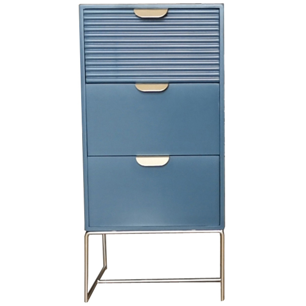 Acacia Home 3 Drawer Blue Wooden Bedside Table Image 2