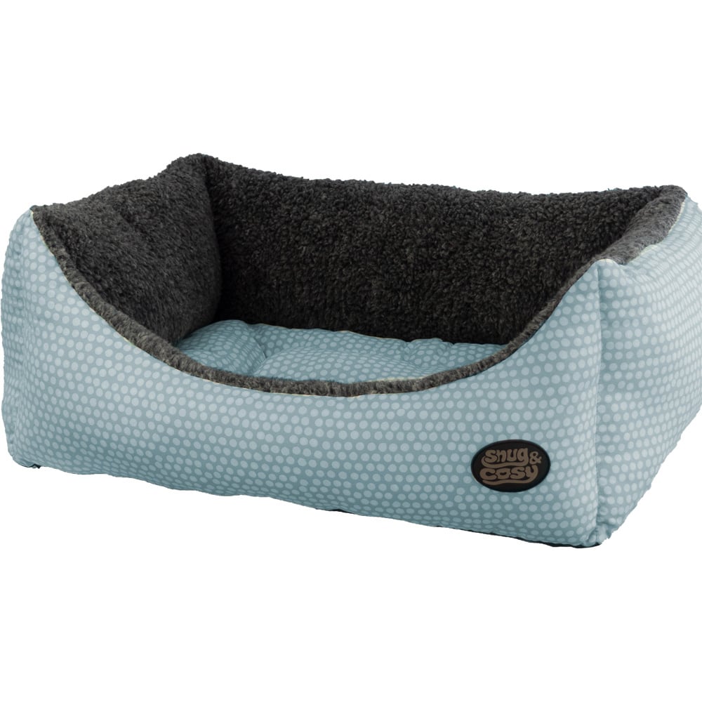 Snug & Cosy XL Rectangle Light Blue Polka Dot Dog Bed Image 1