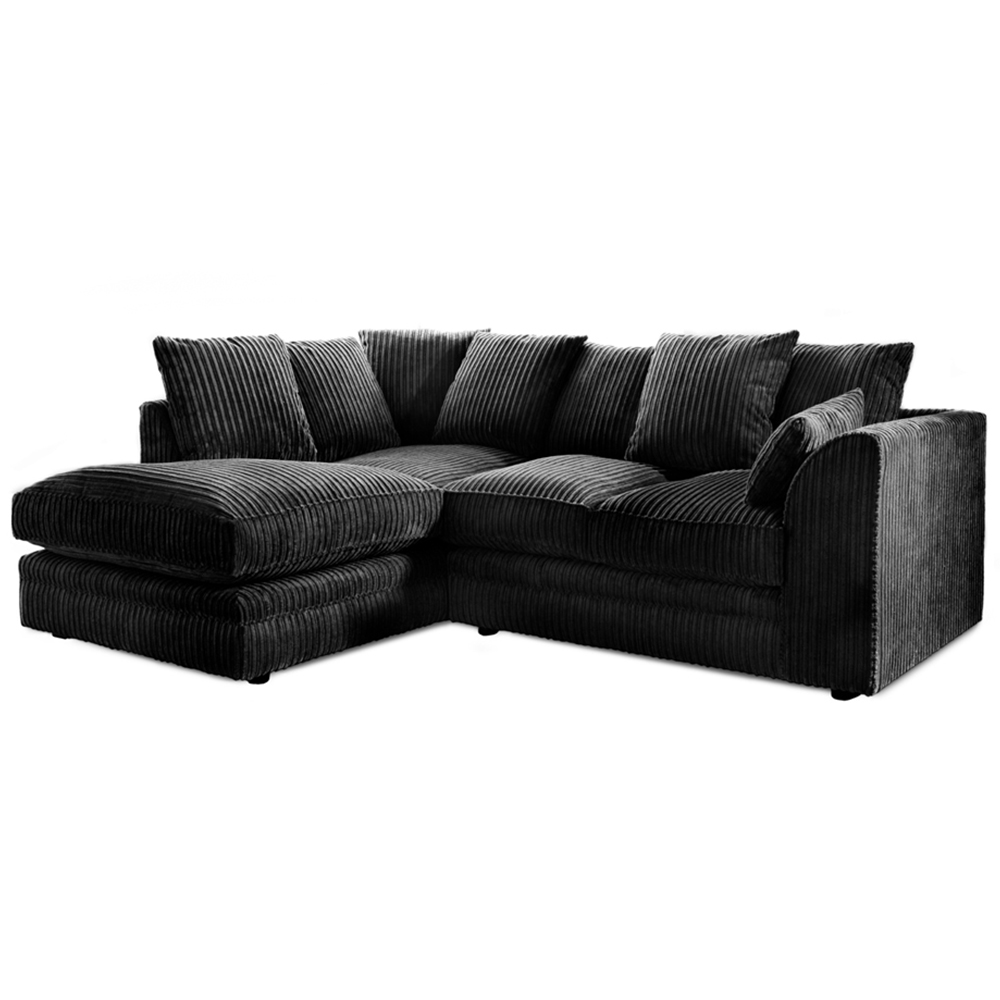 Portland Canolo Luxury 3 Seater Black Jumbo Cord Left Hand Corner Chaise Sofa Image 2
