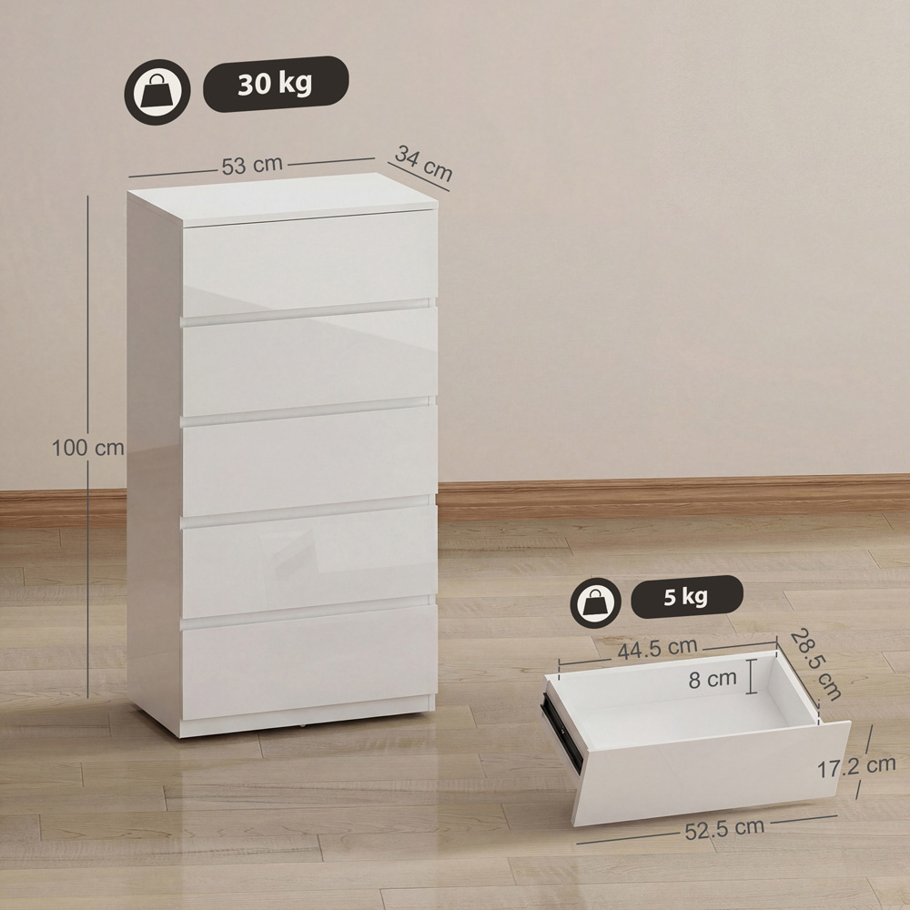 Portland 5 Drawer White Bedroom Chest of Drawers Image 9