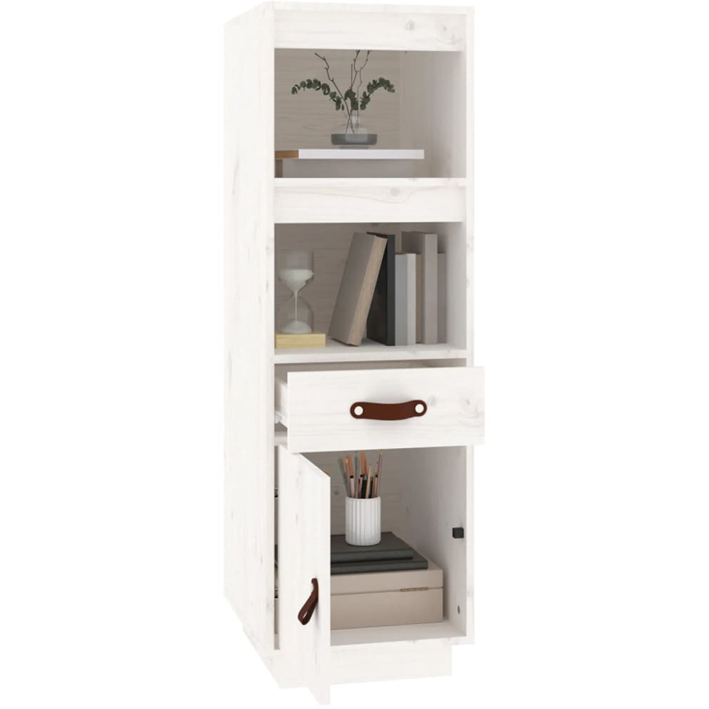 vidaXL Single Door Single Drawer 2 Shelf White Solid Pine Wood Highboard Image 4