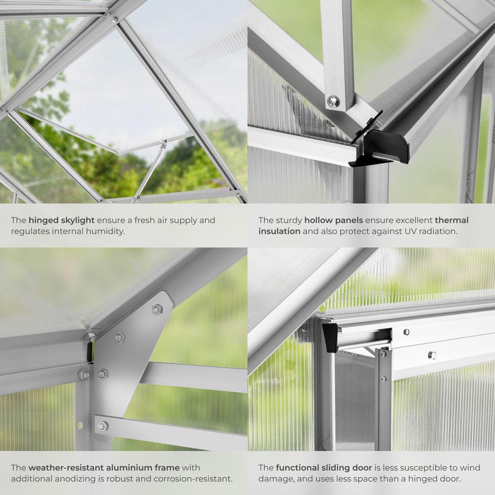 tectake Clear Aluminium 6 x 6.2ft Greenhouse Image 4