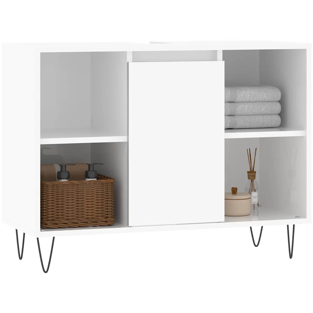 vidaXL Single Door 4 Open Shelf High Gloss White Bathroom Cabinet Image 3