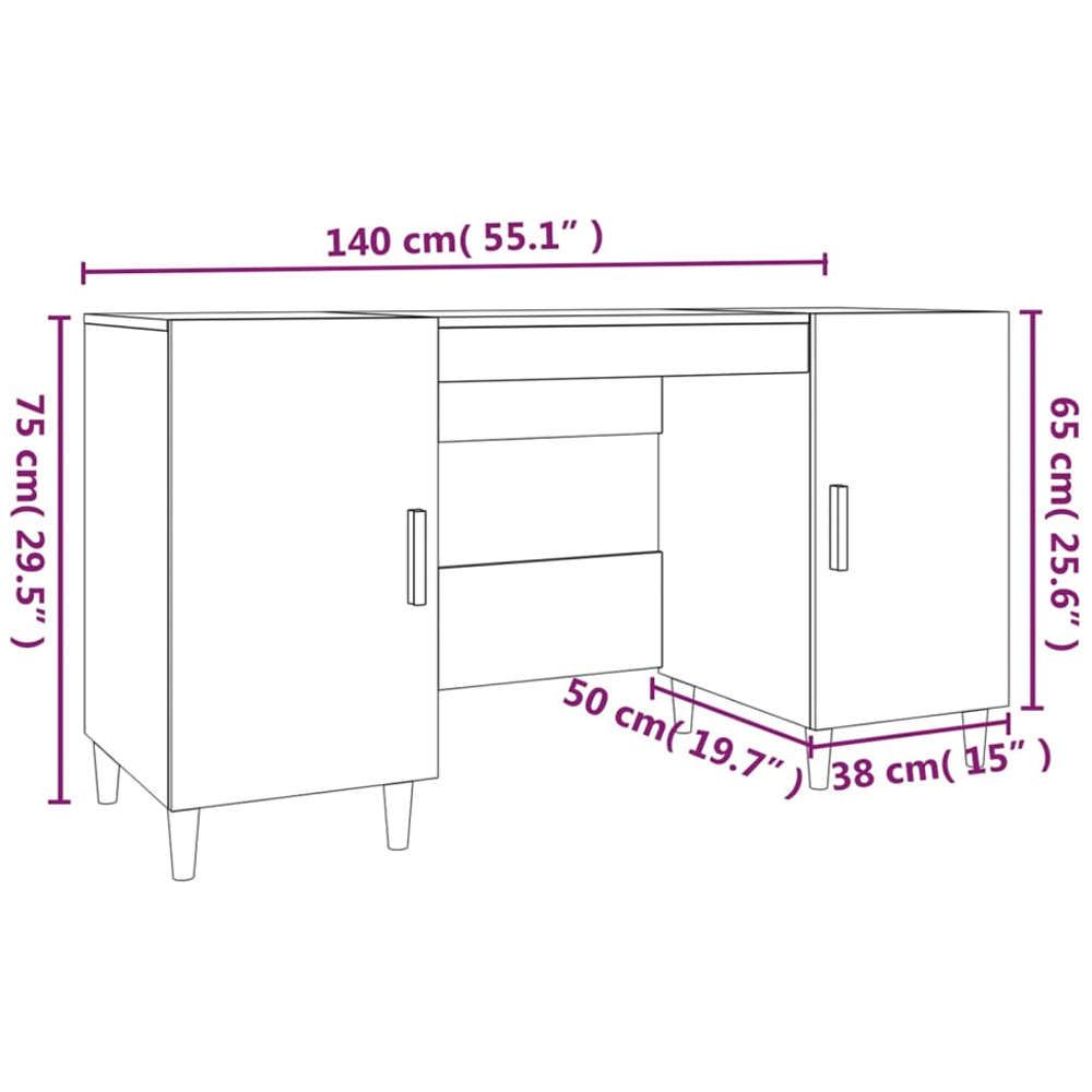 vidaXL 2 Door Computer Desk Grey Sonoma Image 9