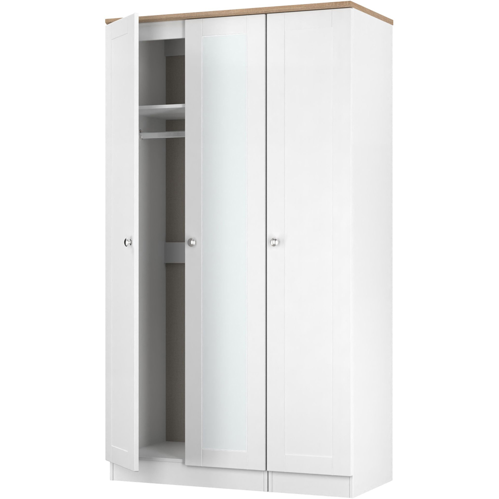 Crowndale Sussex 3 Door White Ash and Bardolino Oak Tall Mirror Wardrobe Ready Assembled Image 4