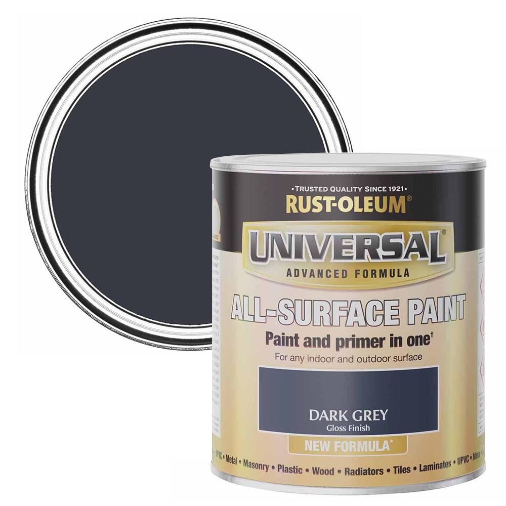 Rust-Oleum Universal Gloss Dark Grey All Surface Paint 750ml Image 1