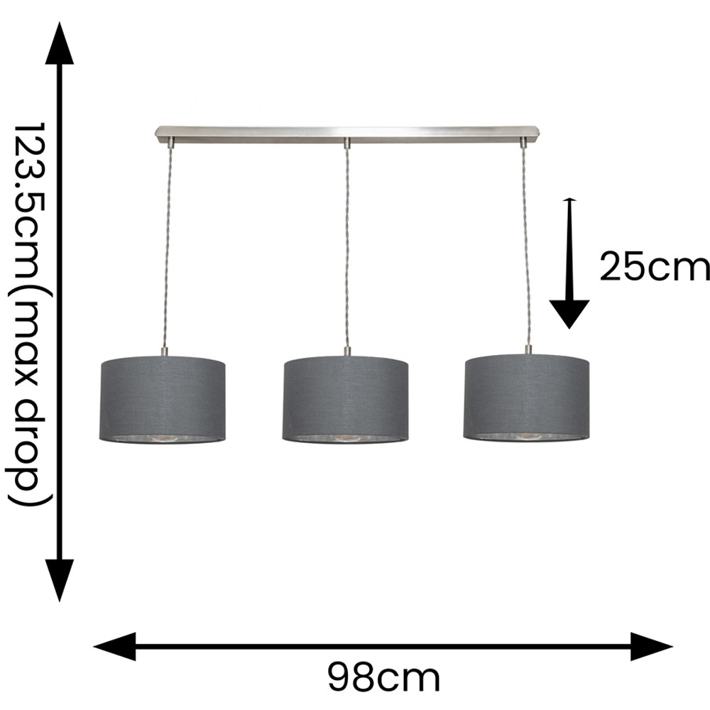ValueLights Reni Grey and Chrome Drum Shade 3 Drop Bar Chrome Diner LED Ceiling Light Image 7