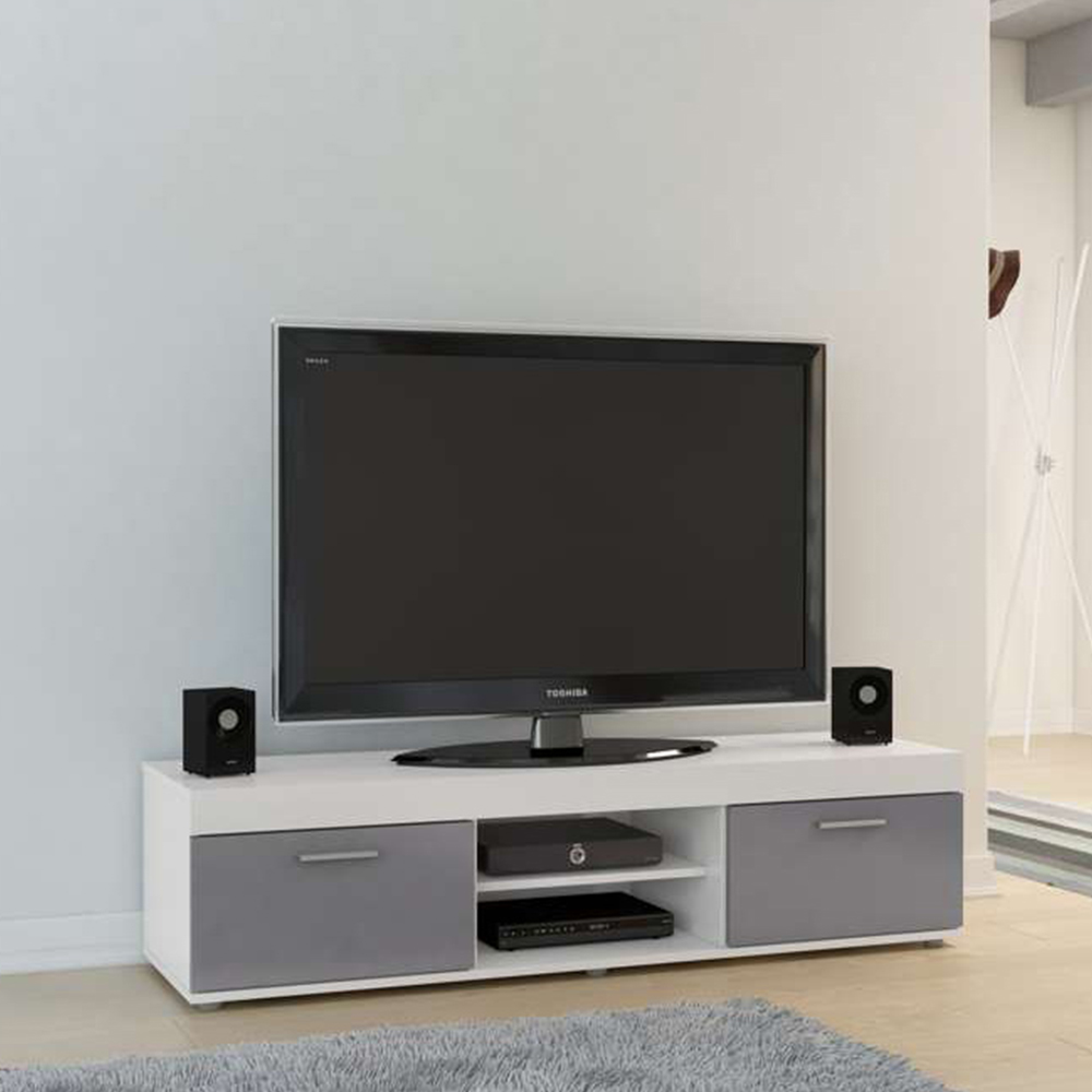 Edgeware 2 Door 2 Shelf White and Grey TV Unit Image 4