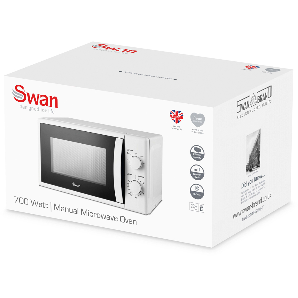 Swan SM4420WHT White Manual Microwave 20L 700W Image 8