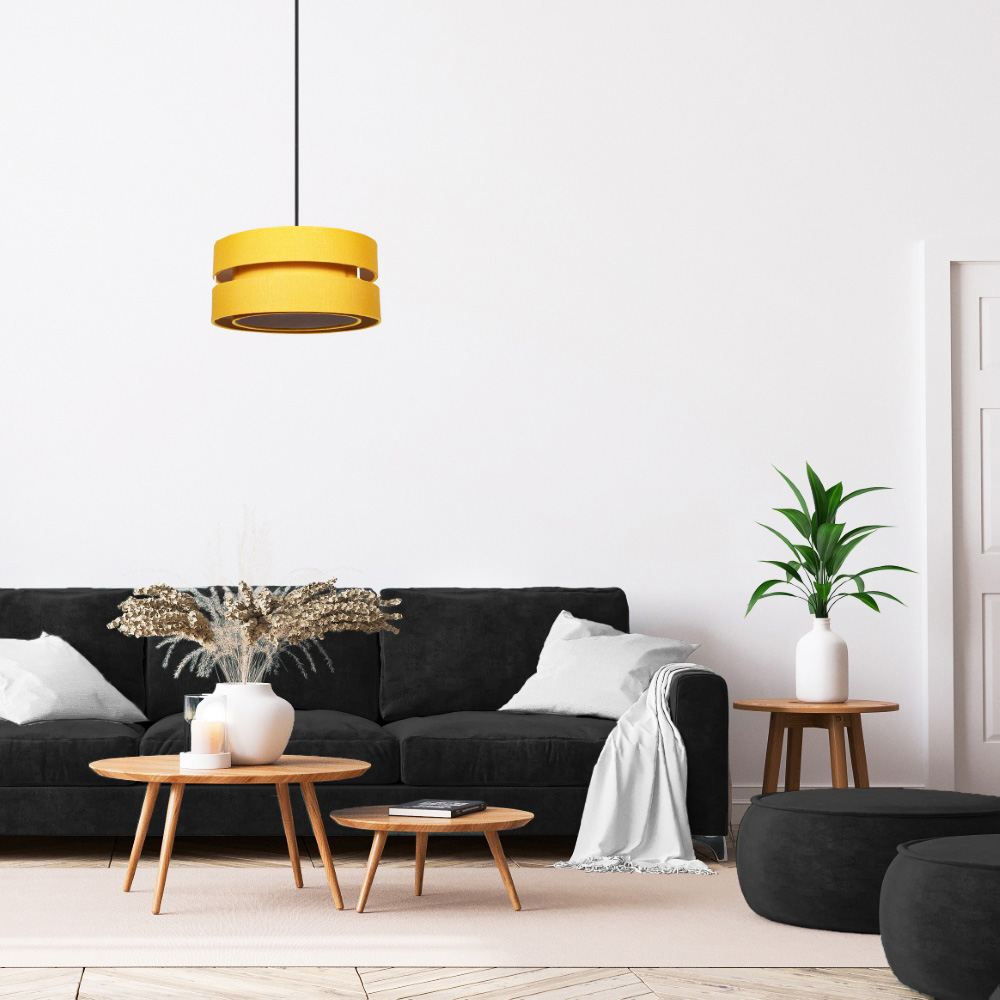 Happy Homewares 3 Tier Ochre Linen Fabric Ceiling Pendant Shade Image 2