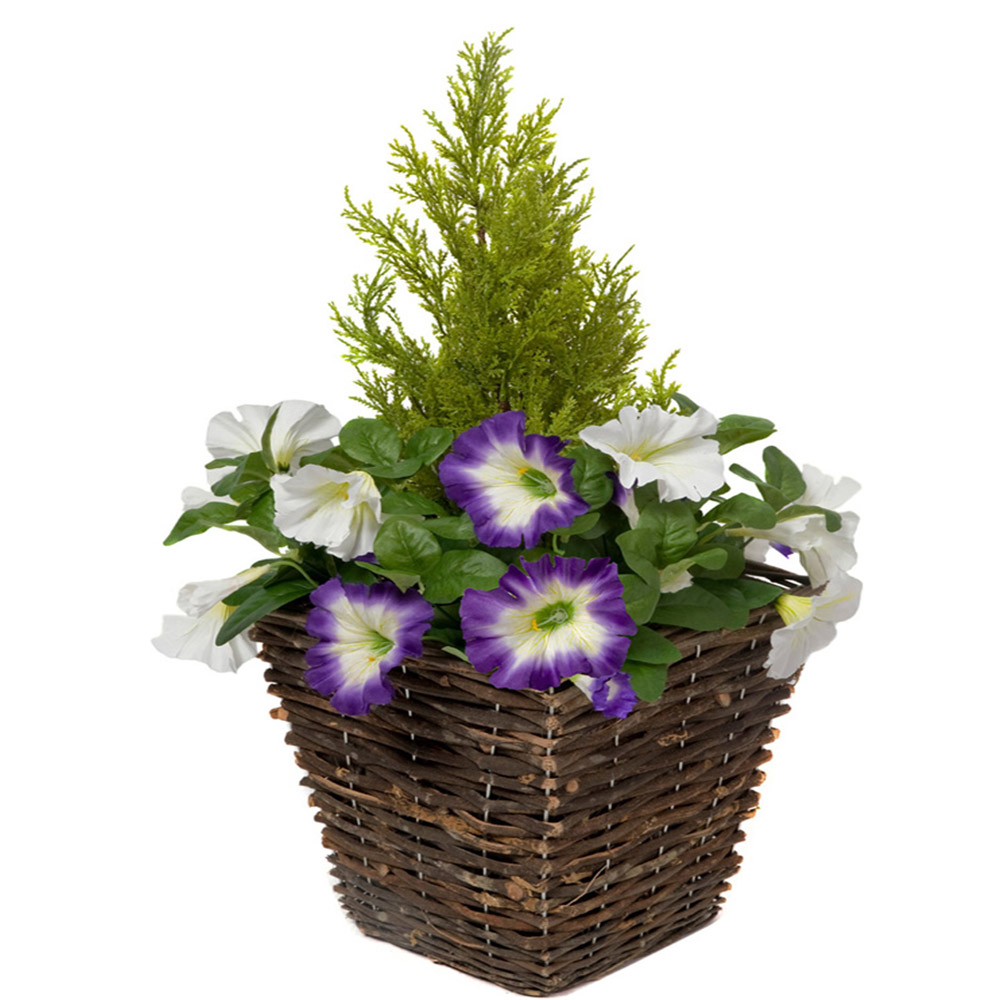 GreenBrokers Artificial Purple and White Petunias Dark Rattan Planters 60cm 2 Pack Image 2