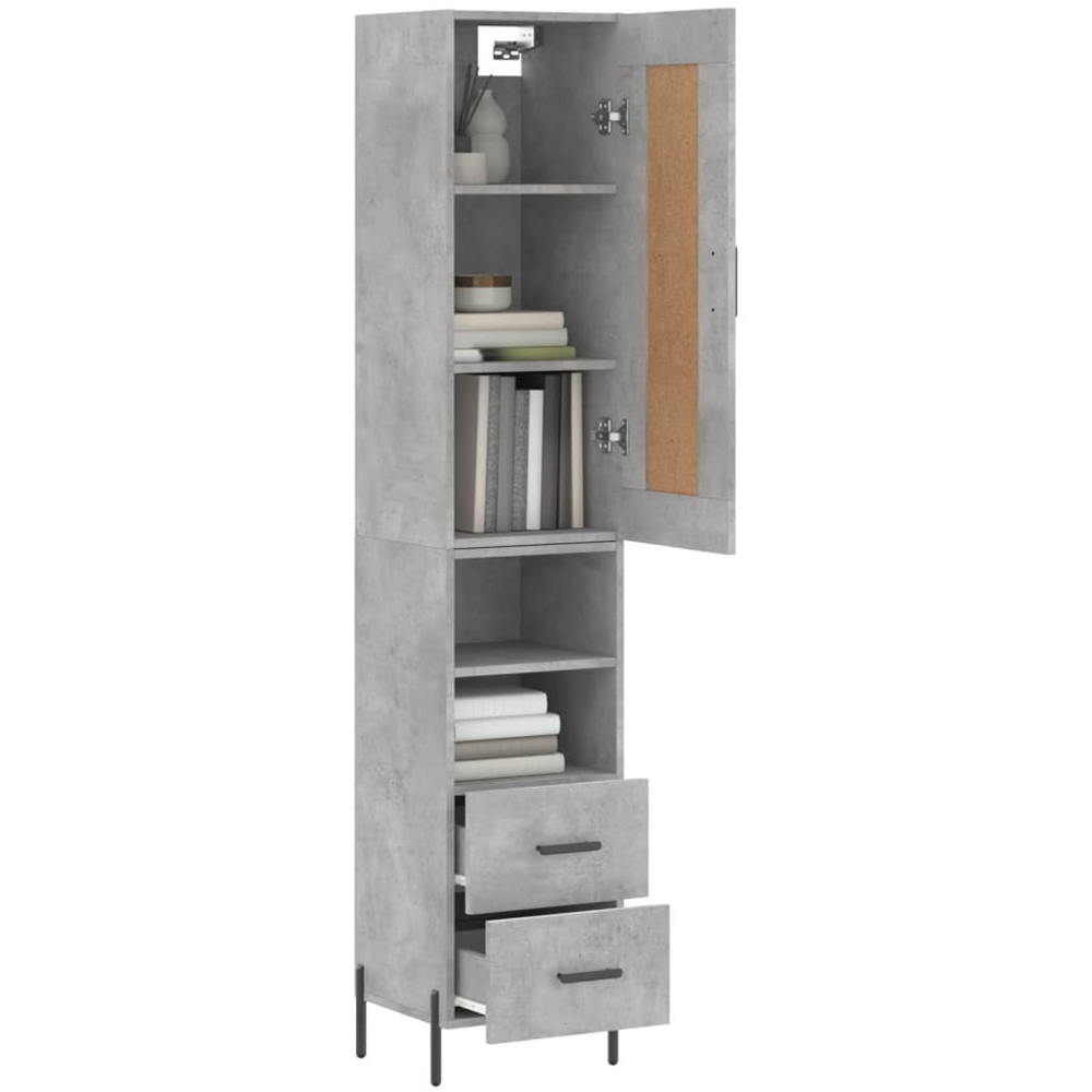 vidaXL Single Door 2 Drawer 2 Shelf Concrete Grey Highboard Image 3