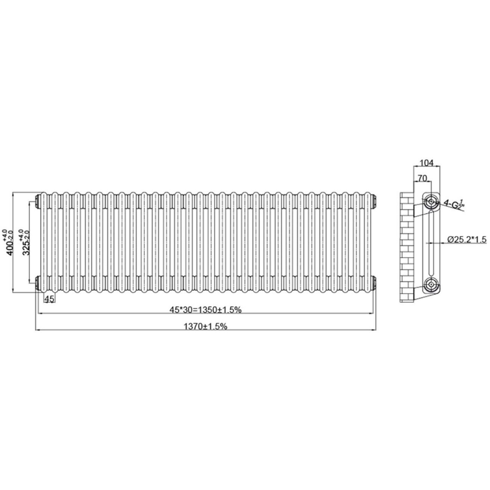 Go Bathrooms Clarence Antique Copper 3 Column 30 Section Radiator 400 x 1370mm Image 3