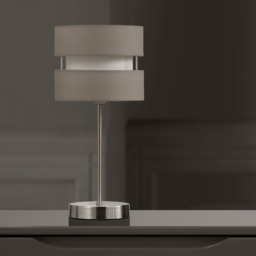 Kliving Grey Layered Fabric Shade Chrome Table Lamp Image 2