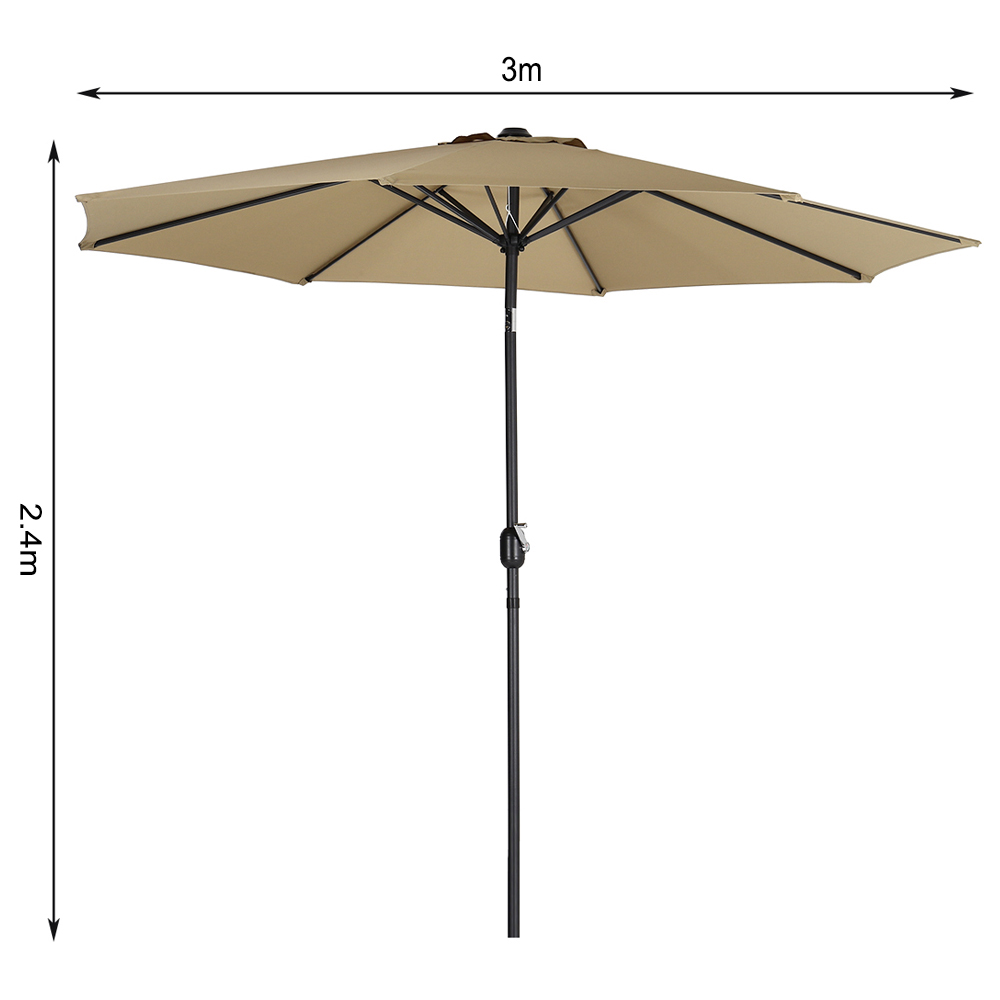 Living and Home Beige Round Crank Tilt Parasol with Floral Round Base 3m Image 8