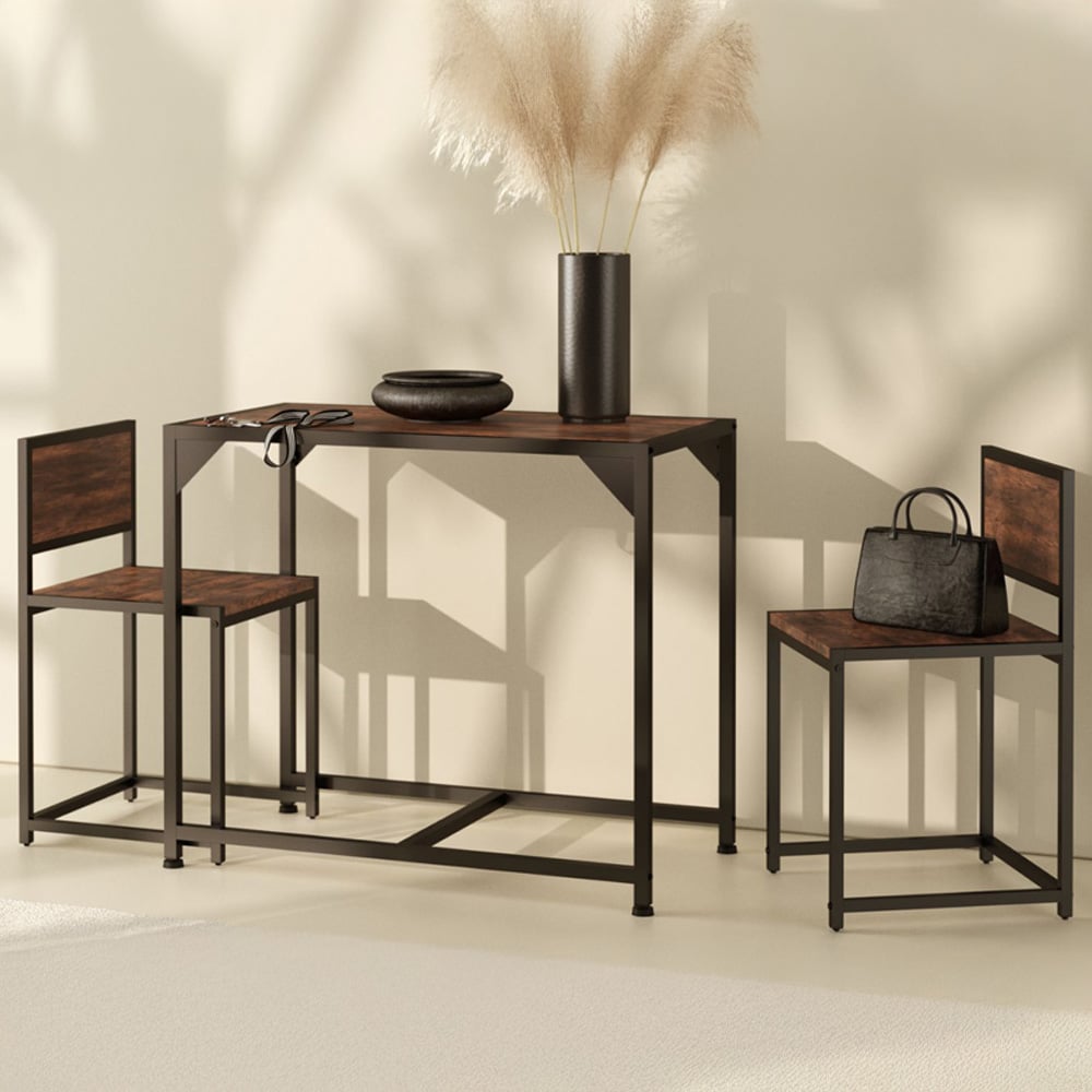 tectake Milton 2 Seater Industrial Dark Wood Dining Set Image 1