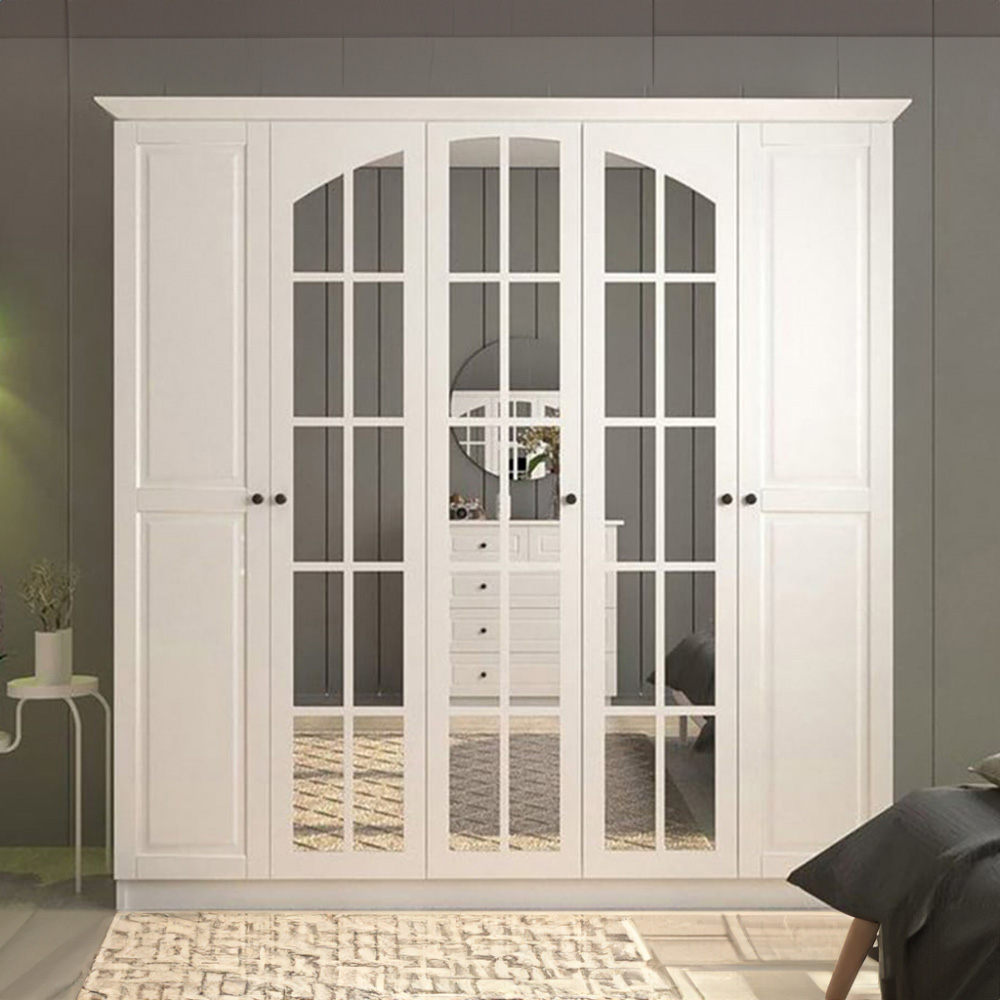 Evu MAISON 5 Door White Mirror Wardrobe Image 3